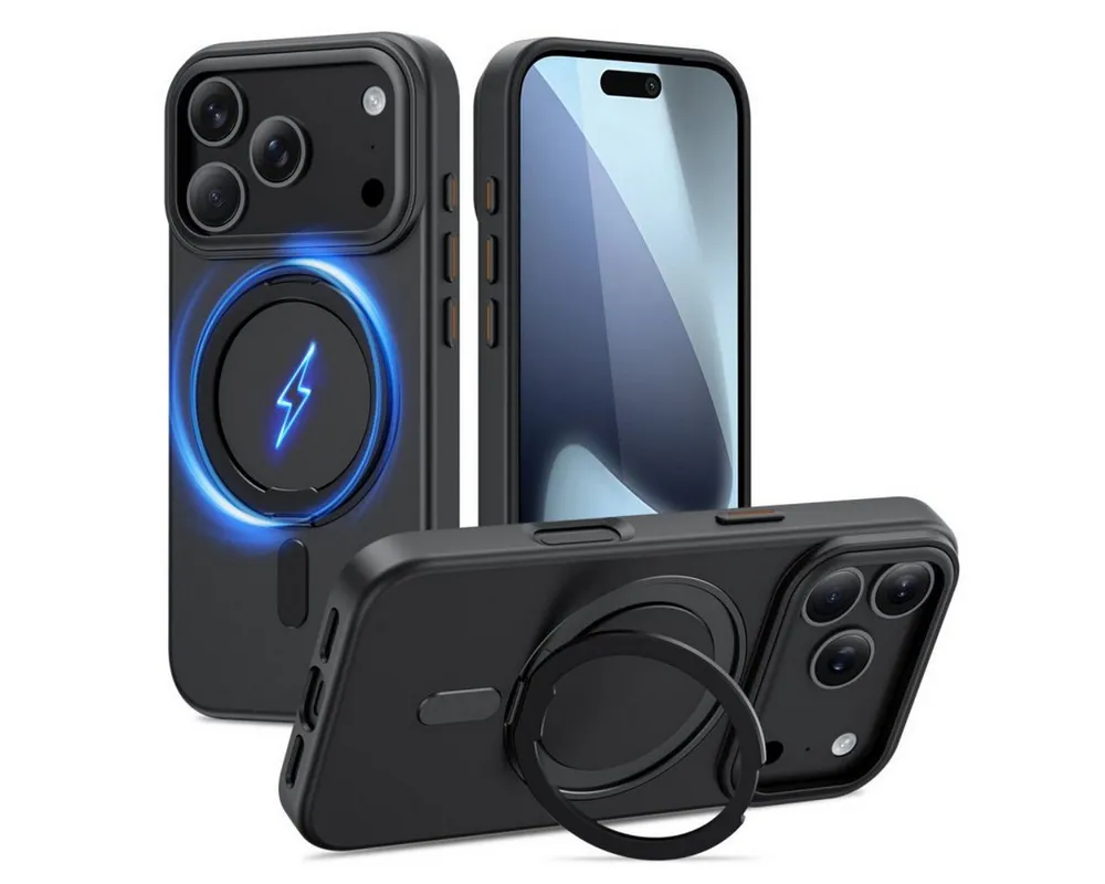 TECH PROTECT Handyhülle Elegante MagRing Case kompatibel mit iPhone 17 Pro – Mattschwarz 6,1 Zoll, Hülle mit 360°-Multifunktionsring und Magnetfunktion