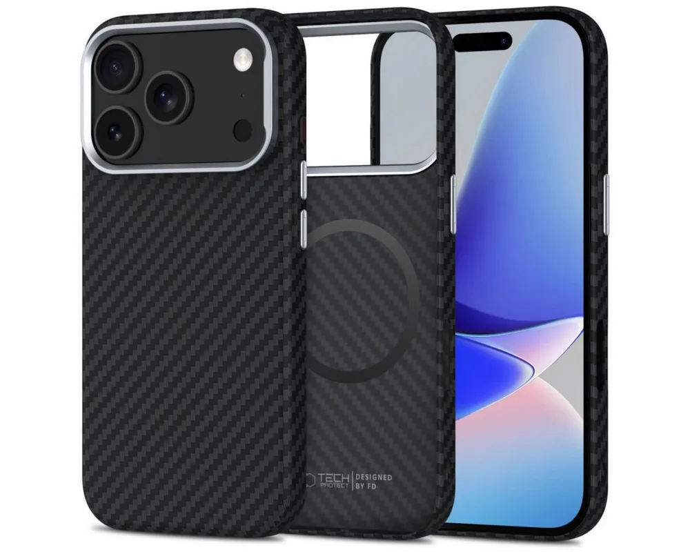 TECH PROTECT Handyhülle Ion Carbon mit Magnetfunktion Kompatibel mit iPhone 17 Pro 6,3, Sportliche Carbonoptik mit stabiler Magnetfunktion für Zubehörhalt