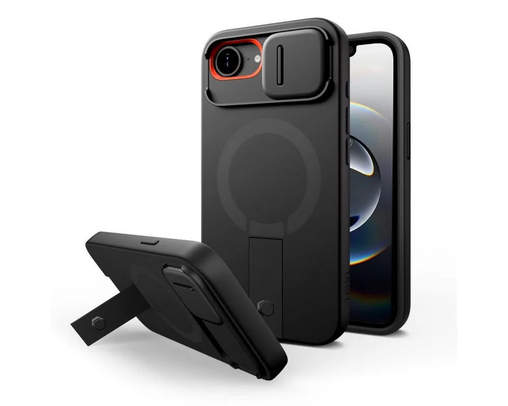 TECH PROTECT Handyhülle Kevlar Aura mit Magnetfunktion Kompatibel mit iPhone 16e Schwarz 6,1, 360° Schutz mit Kameraabdeckung und Ständerfunktion