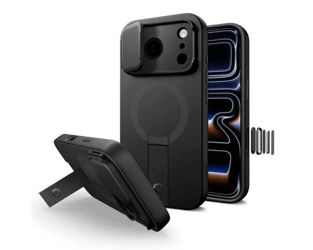 TECH PROTECT Handyhülle Kevlar Aura mit Magnetfunktion Kompatibel mit iPhone 17 Pro Schwarz 6,3, 360° Schutz mit Kameraabdeckung und Ständerfunktion
