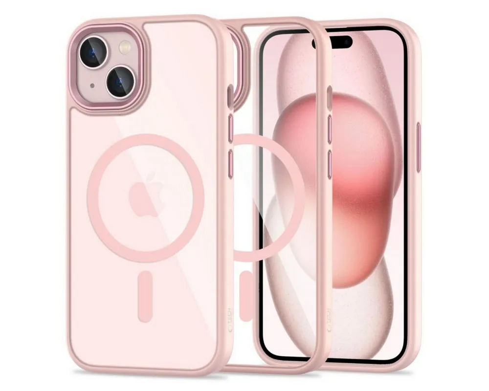 TECH PROTECT Handyhülle MagMat Schutzcase mit Magnetfunktion Kompatibel mit iPhone 15 Rosa 6,1, Transparentes Rosacase mit Magnetfunktion und griffigem TPU Schutz