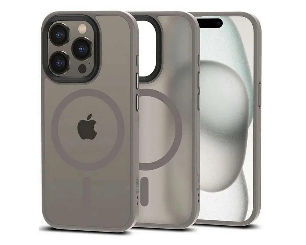 TECH PROTECT Handyhülle MagMat Titan Matt mit Magnetfunktion Kompatibel mit iPhone 15 Pro 6,1, Titanoptik mit integrierter Magnetfunktion für stabilen Zubehörhalt