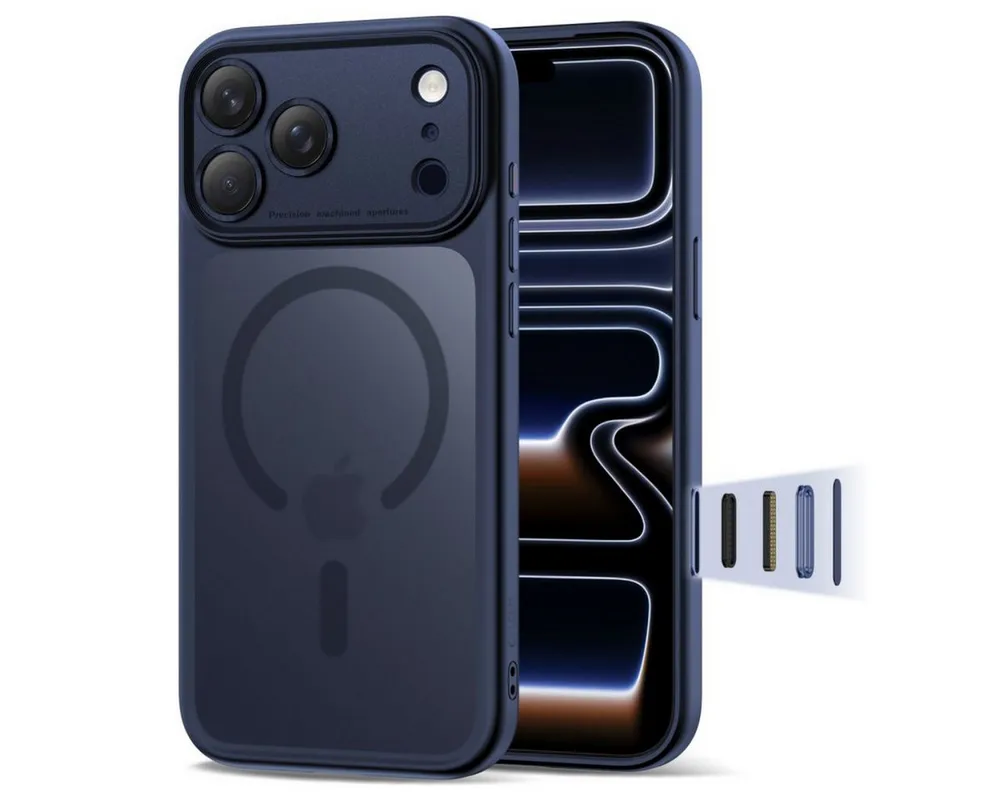 TECH PROTECT Handyhülle Magpeak CC Case kompatibel mit iPhone 17 Pro Marineblau 6.3 Zoll, Hybridcase mit mattem Marineblau Design und Magnetring