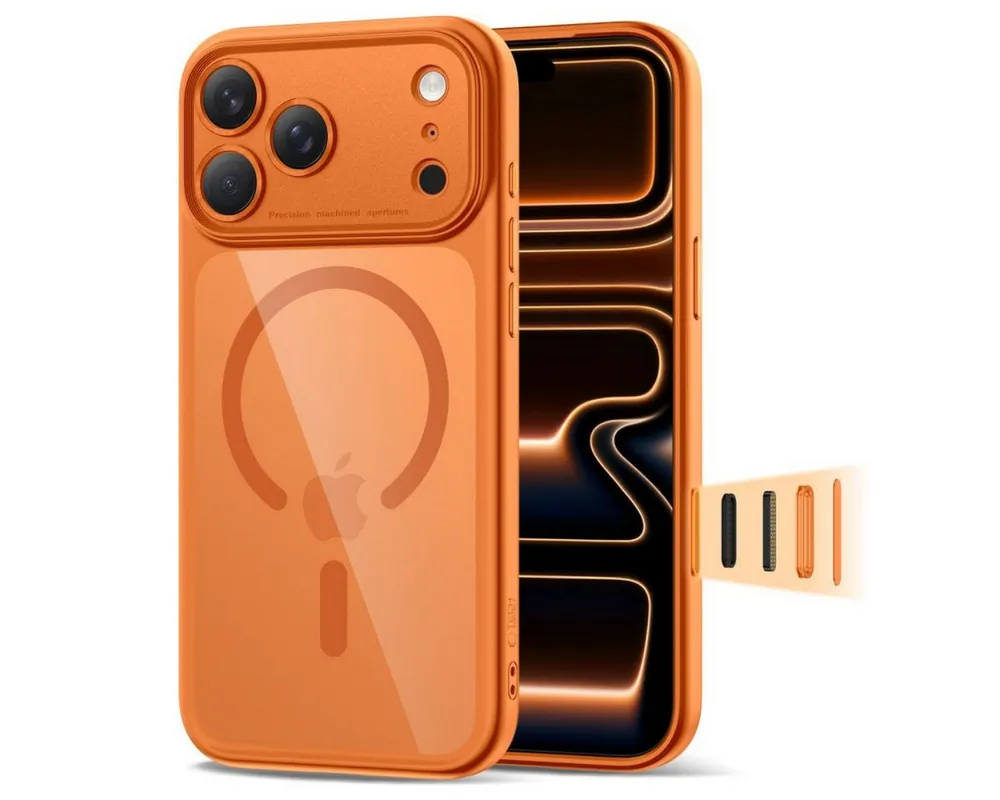 TECH PROTECT Handyhülle Magpeak CC kompatibel mit iPhone 17 Pro, integrierter Magnetring Orang, Hybridcase mit integriertem Magnetring für magnetisches Schnellladen