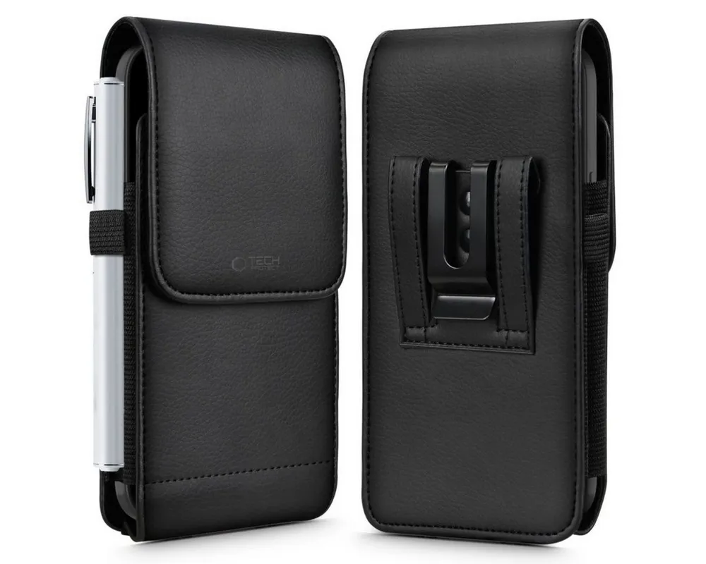 TECH PROTECT Handyhülle SM75 Tasche für 5,8–6,8 Smartphones – Schwarz 5,8–6,8 Zoll, Universelle Gürteltasche aus Öko-Leder mit Magnetverschluss