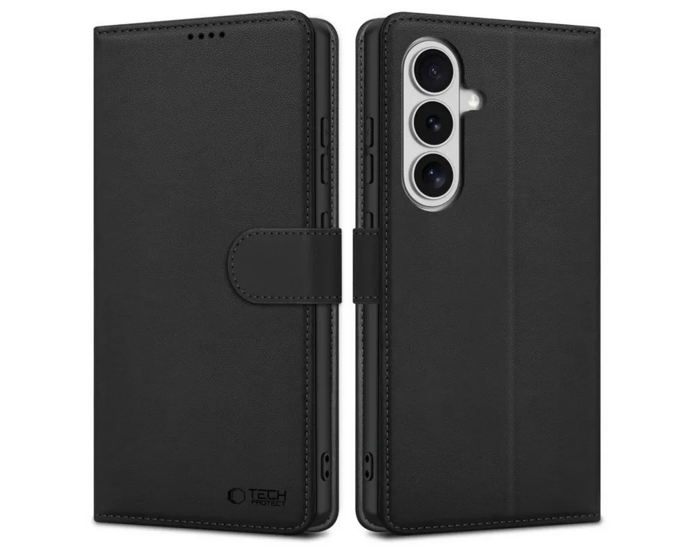 TECH PROTECT Handyhülle Wallet Brieftaschenhülle für Samsung Galaxy S26 - Schwarz Case 6,2 Zoll, Praktische Innenfächer ersetzen im Alltag das Portemonnaie