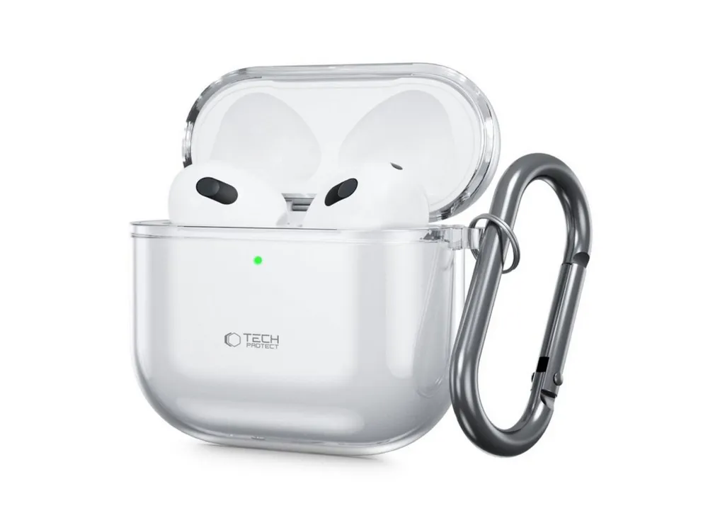 TECH PROTECT Kopfhörer-Schutzhülle FlexAir für Apple AirPods 4, Transparente TPU-Schutzhülle mit Befestigungsring