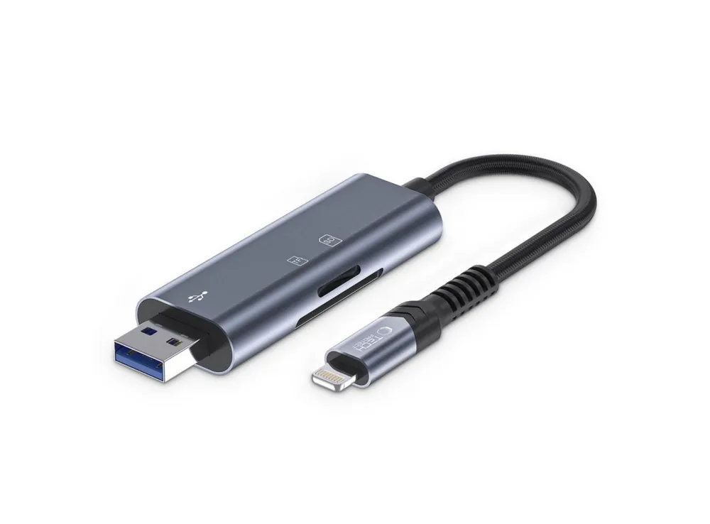 TECH PROTECT Speicherkartenleser, Dualanschluss Kompatibel mit iPhone und USB-A, Aluminiumgehäuse
