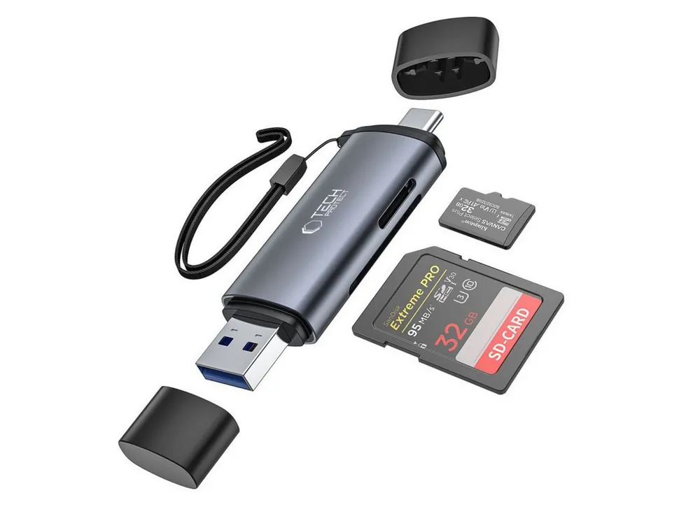 TECH PROTECT Speicherkartenleser UltraBoost, Dual-Interface USB-A/USB-C Kartenleser bis 5 Gbit/s