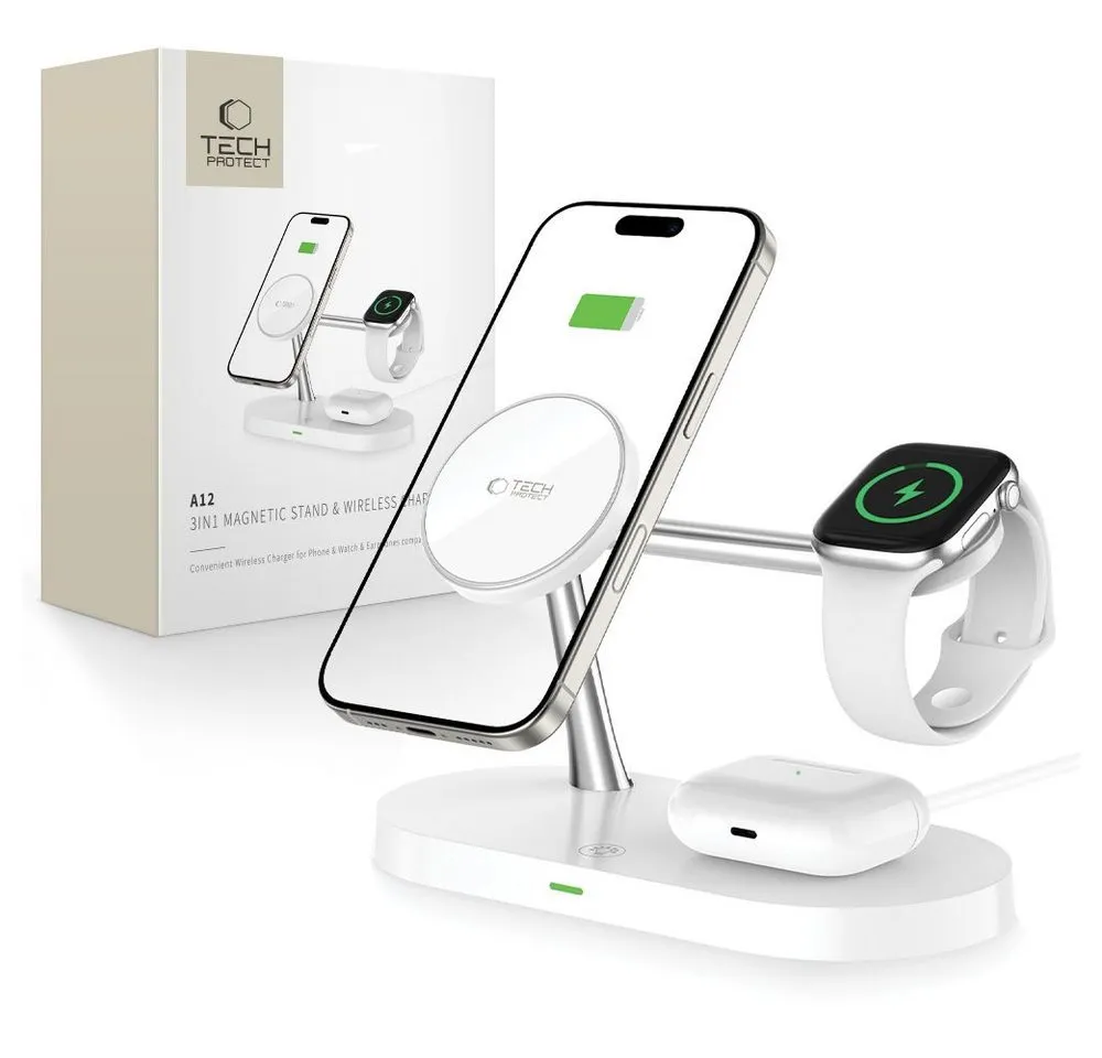 TECH PROTECT Tech-Protect A12 3in1 MagSafe Ladestation Weiß Smartphone-Ladegerät