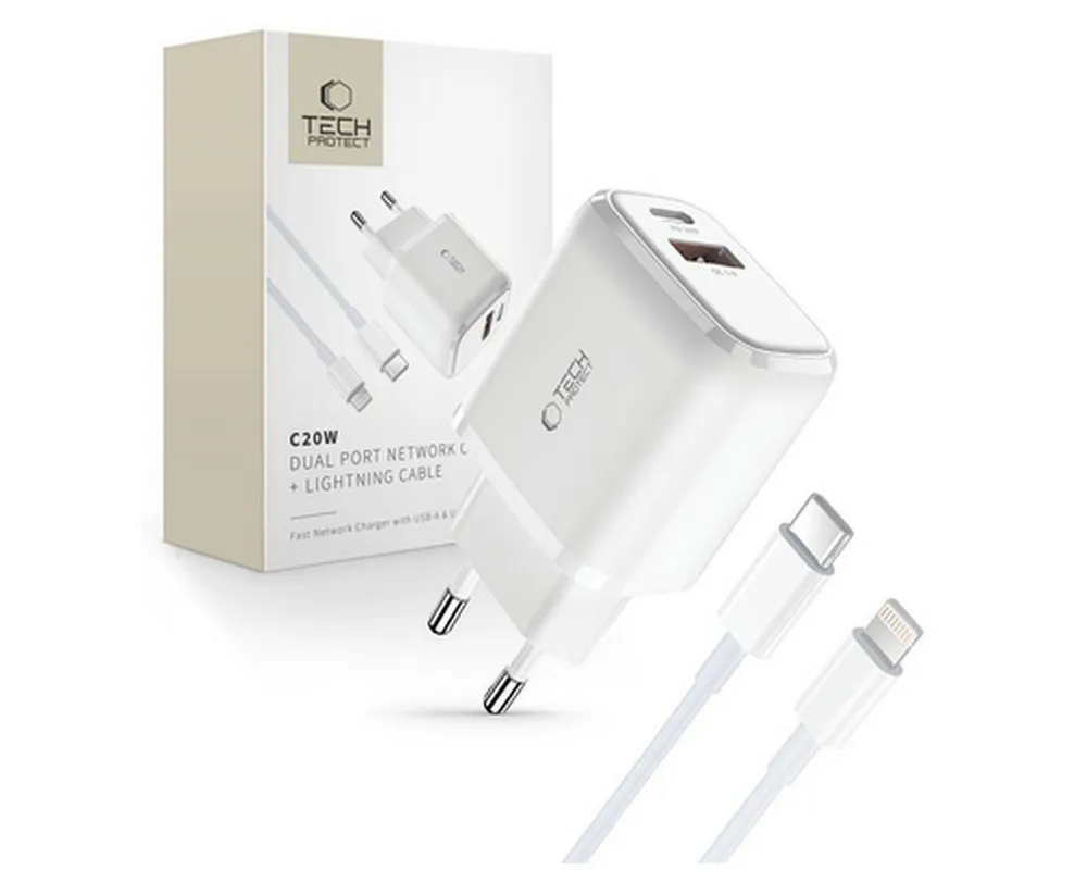 TECH PROTECT Tech Protect C20W USB-C PD 20 W USB-A QC 3 0 Smartphone-Ladegerät
