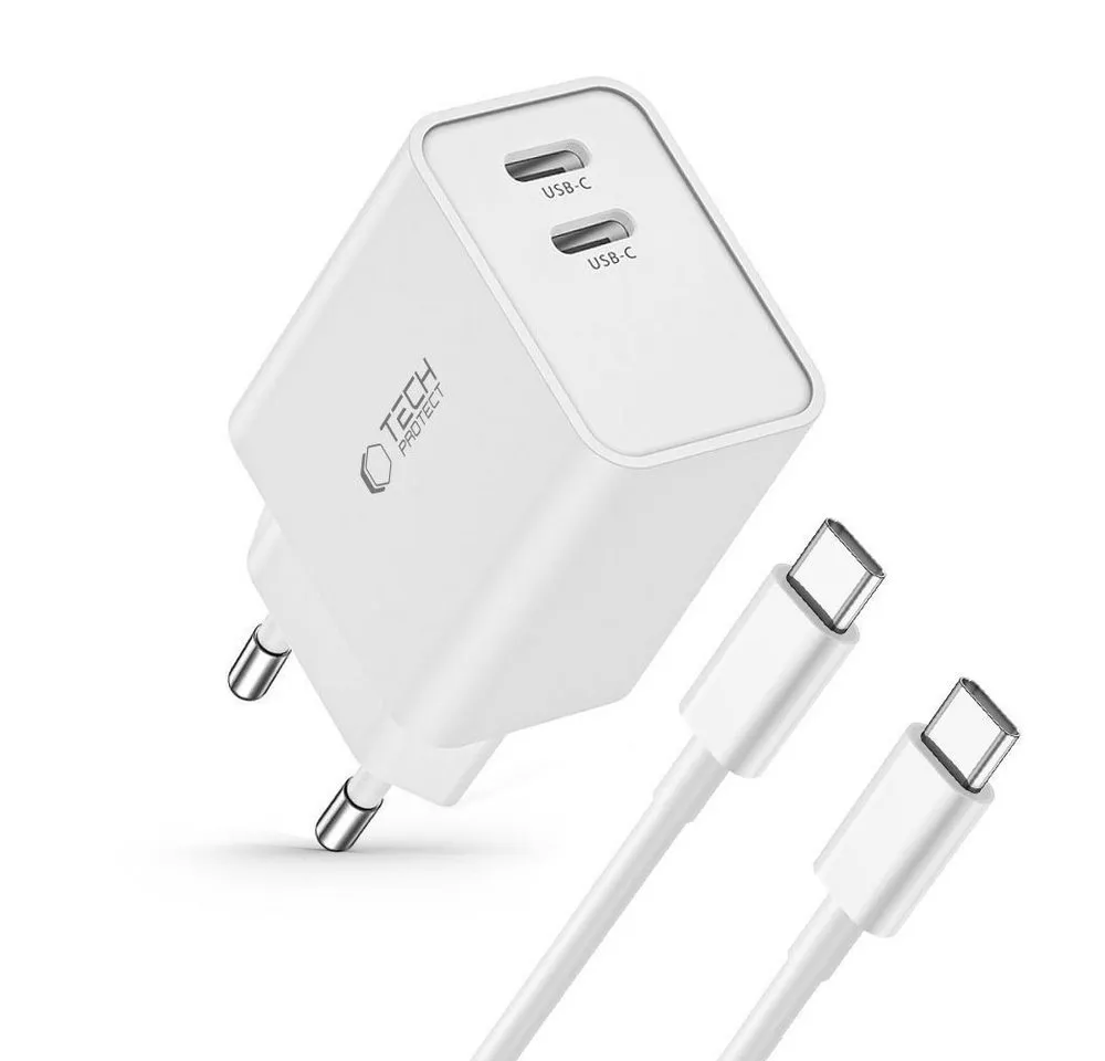 TECH PROTECT Tech-Protect C35W USB-C PD Ladegerät 2-Port + Kabel Weiß Smartphone-Ladegerät