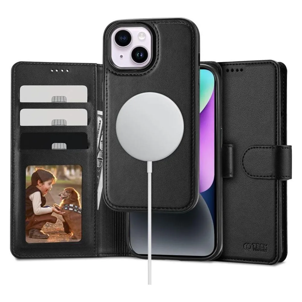 Tech-Protect Kaardivahega mobiiliümbris iPhone 15 Wallet Magsafe, must