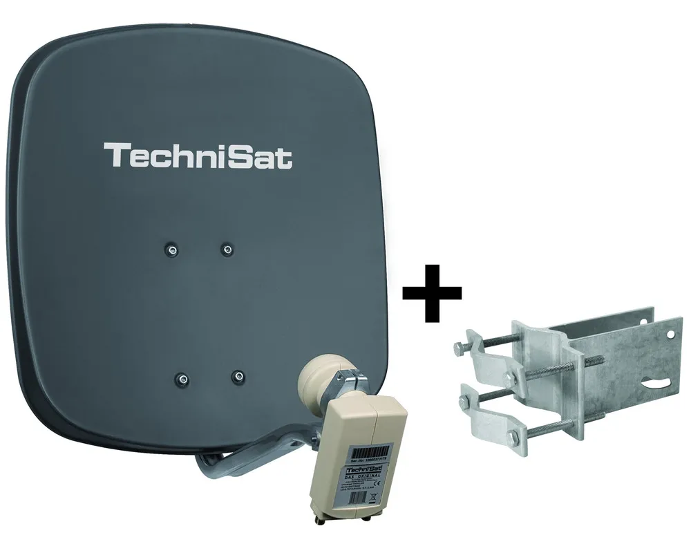 DigiDish 45 schiefergrau inkl. An-Rohr-Fitting Satellitenschüssel 45 cm mit Twin LNB