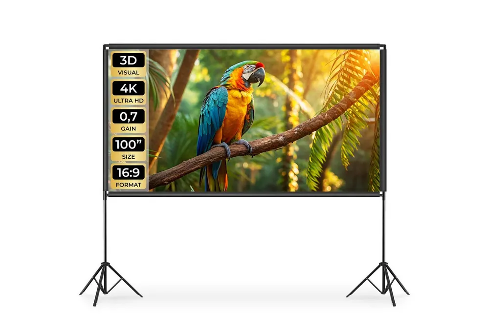 tectake Beamer-Leinwand für 4K, HD, Ultra HD und Full HD, Format 16:9, 100“ Deckeneinbauleinwand (Gain-Faktor 0, 7, robust, faltenfrei gespannt, inklusive Tragetasche)