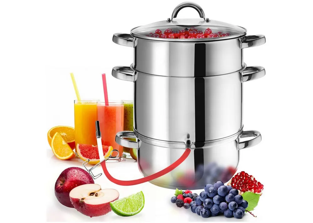 tectake Entsafter Dampfentsafter, 0 W, 7-teilig, aus Edelstahl mit Glasdeckel