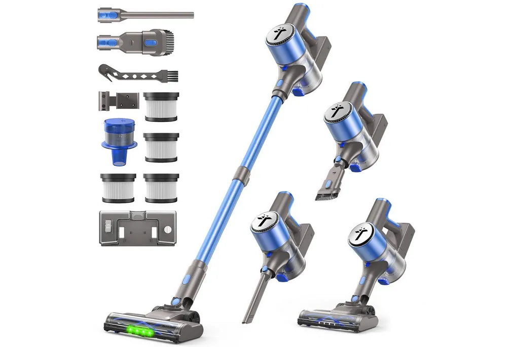 Teendow Akku-Hand-und Stielstaubsauger V10 PRO 50kPA Akku Staubsauger, Akkustaubsauger, 60 min Laufzeit, LED, 300 W, mit Beutel, Geräuscharm, Hand- und Bodenstaubsauger, Starke Saugkraft, Kabellos