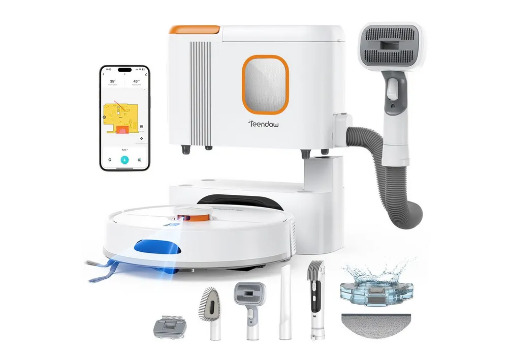 Teendow Saugroboter D20S MAX Saugroboter mit Wischfunktion Selbstreinigung für Tierhaare, 850 W, mit Beutel, Mit Haarschneidemaschine für die Haustierpflege,70 Tage,240min,3L