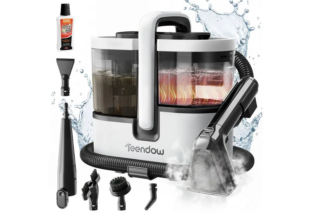 Teendow Wasch-Sauger C7MAX Waschsauger mit Dampf Nasssauger Polsterreiniger Teppichreiniger, 1800 W, Wassertank, Dampf >100°C, 30 Sek. Aufheizung, 18 kPa, 1,6L+1,5L Tanks