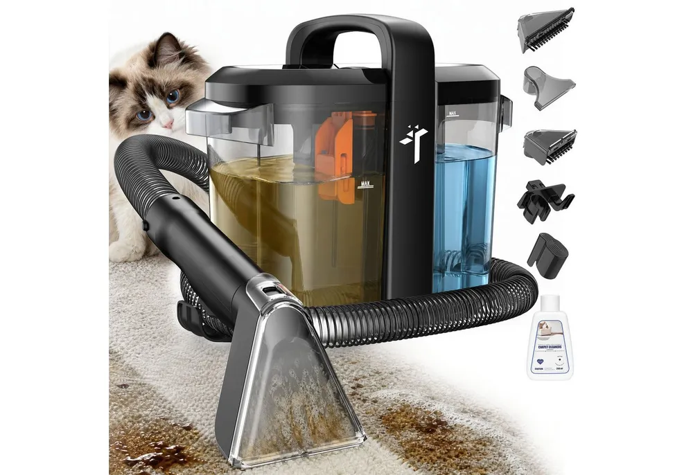 Teendow Wasch-Sauger Teppichreinigungsgerät Polsterreiniger Teppichreiniger Nasssauger Sofa, 600 W, Wassertank, 18.000 Pa Saugkraft, 1,55L+1,5L Trenntank, tragbarer Fleckenreiniger