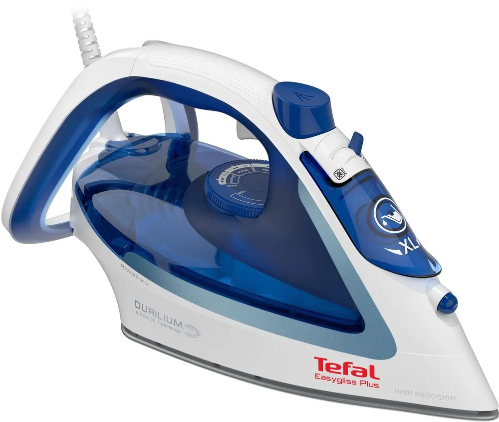 Tefal Dampfbügeleisen Easygliss, 2500 Watt, Dampfstoß 220 g/Min., Wassertank 270 ml, 2500 W, Durilium Airglide Bügelsohle, schnelles Aufheizen, blau/weiß, FV5736