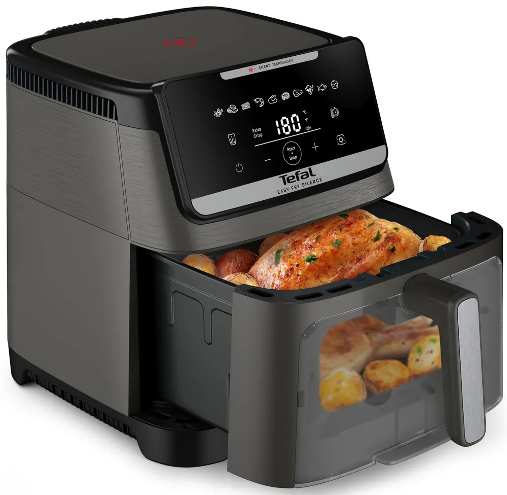 Tefal Heißluftfritteuse Easy Fry Silence XXL, für bis zu 8 Portionen, abnehmbares Frontelement, 1800 W, 10 Programme, Sichtfenster, Rezepte in der My Tefal App, EY846H