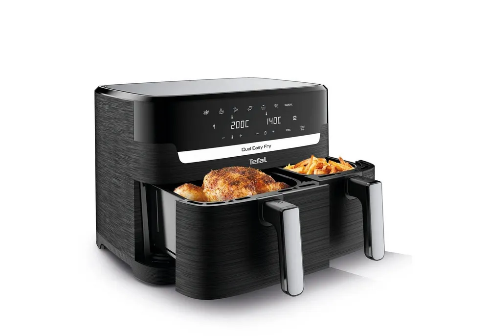 Tefal Heißluftfritteuse Jamie Oliver by Tefal Doppelkammer Heißluftfritteuse EY901, 2700 W, Zwei Schubladen, Sync-Funktion und 7 Garprogramme
