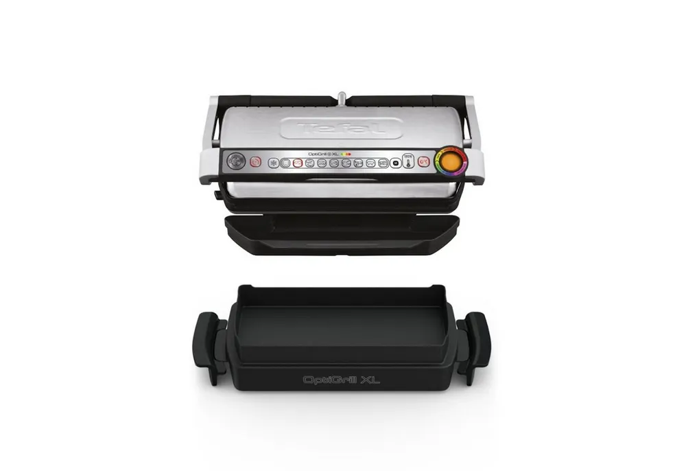 Tefal Kontaktgrill OptiGrill+ XL inkl. Backschale, manueller Modus mit 4 Temperaturen, 2000 W, 9 automatische Kochprogramme, spülmaschinengeeignete Platten, GC724D