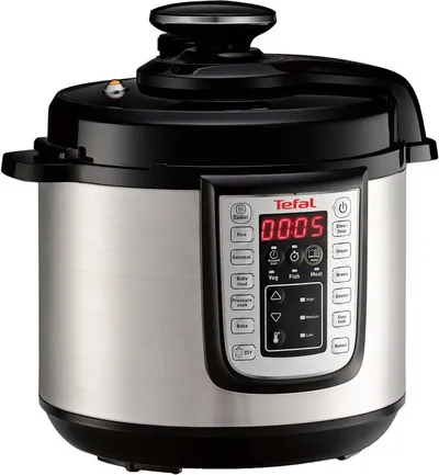 Tefal Multikocher Fast & Delicious inkl. Reislöffel, Untersetzer, Messbecher & Rezepten, 1200 W, 6 l Schüssel, Schnellkochtopf/ Heißluftfritteuse, 25 automatische Programme, CY505E