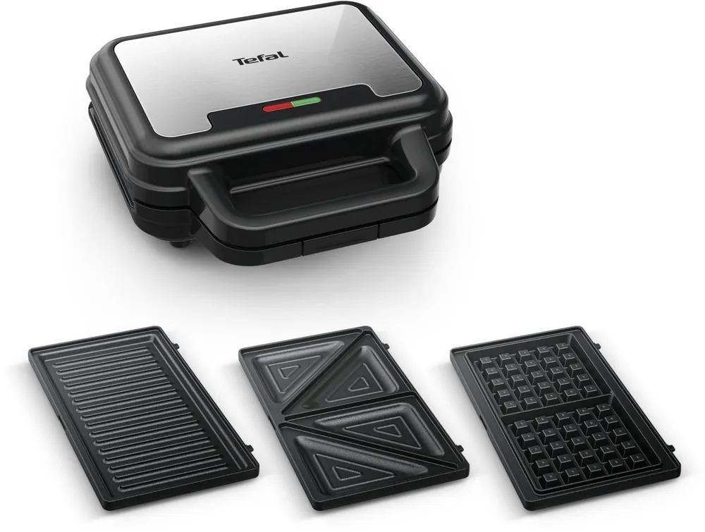 Tefal Sandwichmaker Ultracompact 3-in-1 Sandwich/Waffel/Panini, Antihaftbeschichtung, 700 W, platzsparende Aufbewahrung, Maße: 23 x 23 x 9 cm, SW383D