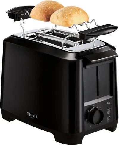 Tefal Toaster TT1408 Uno, 2 kurze Schlitze, 800 W, 2-Kammern, Brötchenaufsatz, variable Schlitzbreite, 7 Bräunungsstufen