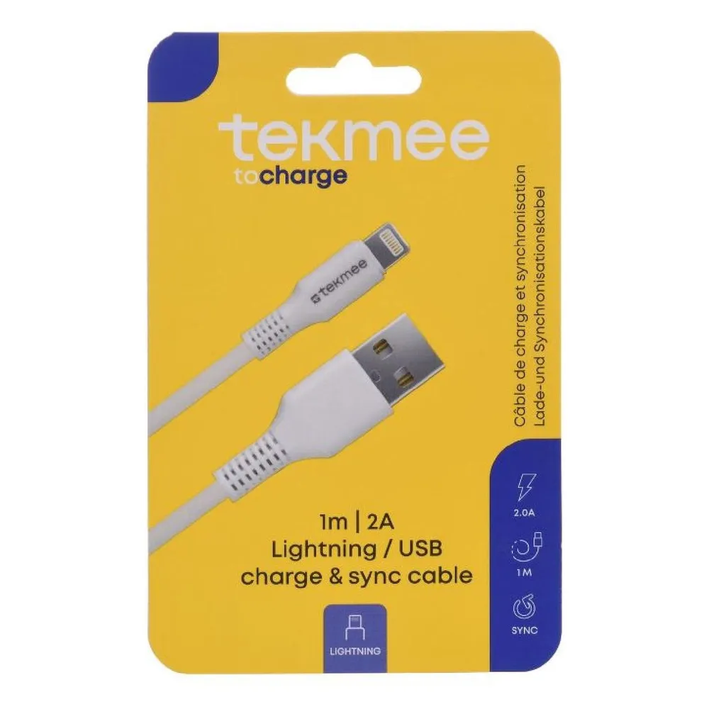 Tekmee Ladekabel USB-A/Lightning Nylon weiss
