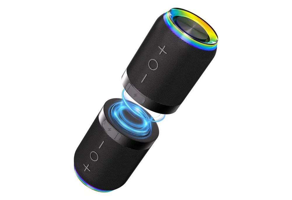 Tekoo 2-in-1 Magnetisch mit Lichteffekten Stereo Bluetooth-Lautsprecher 2.0 (Bluetooth 5.4, 10 W, IPX6 Wasserdicht, Magnetisch haftend, Trennbar in zwei Einheiten)