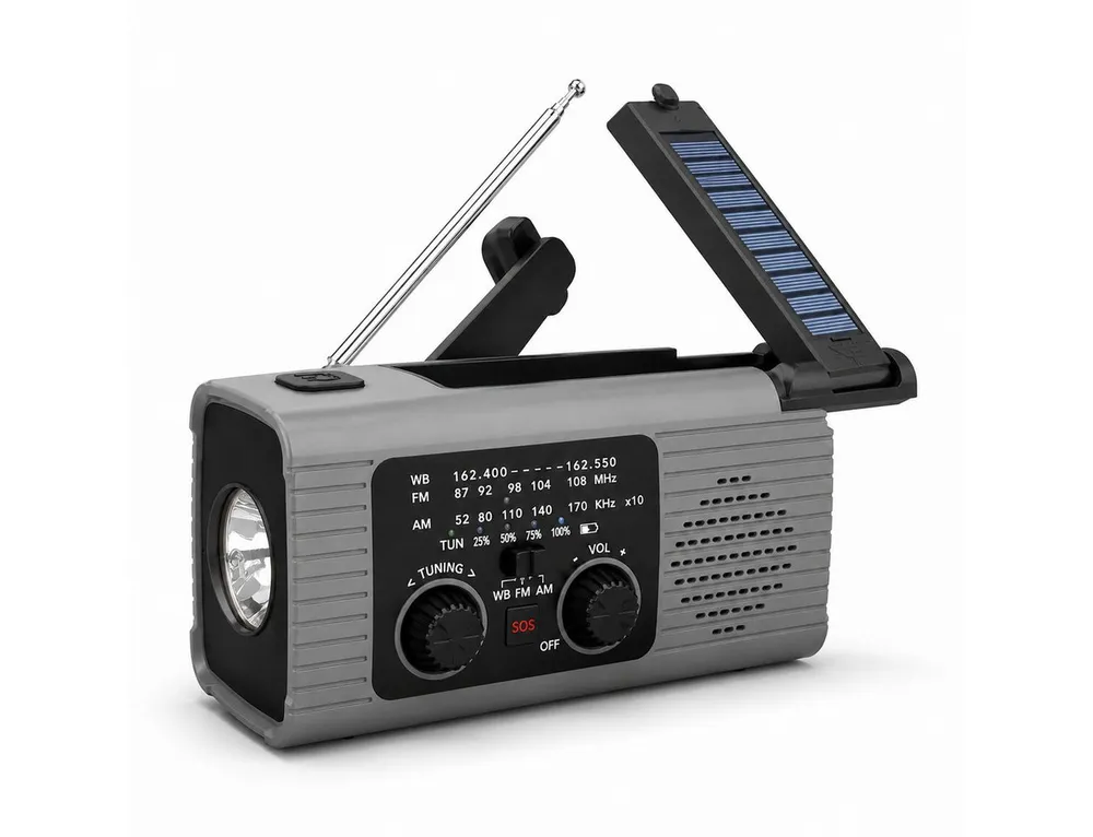 Tekoo Kurbelradio Notfallradio mit Solar, 4000mAh Powerbank & SOS Notfallradio (AM/FM-ontvangst, NOAA-weerwaarschuwing, Telescopische antenne, IPX4 Spatwaterdicht, 180 graden draaibare leeslamp, 4000mAh)