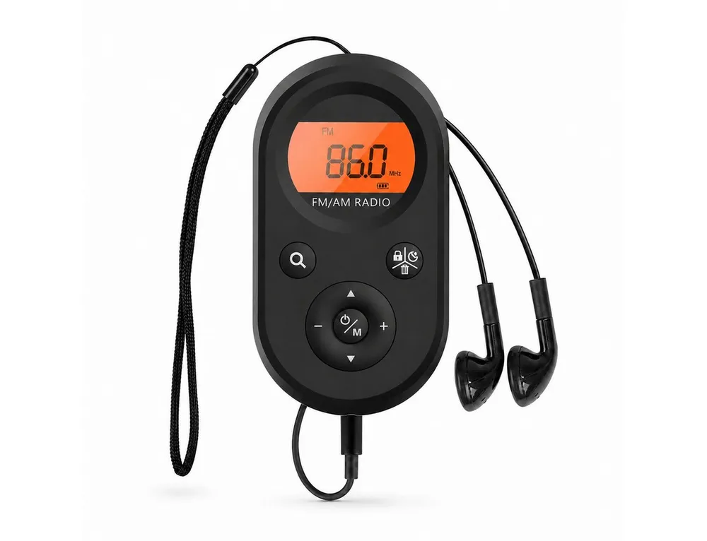 Tekoo Mini Taschenradio UKW/MW, Akku & Kopfhörer, für Sport & Joggen Radio (UKW (FM), MW (AM), Automatischer Sendersuchlauf, Senderspeicher, DSP-Filterchip, Sleep-Timer, Soft-Orange Hintergrundbeleuchtung)