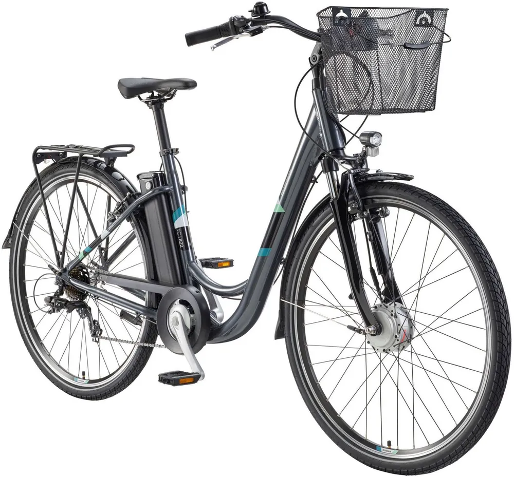 Telefunken E-Bike Cityrad Multitalent RC822, 7 Gang Shimano Tourney Schaltwerk, Kettenschaltung, Frontmotor, 531,3 Wh, (Beleuchtung, Straßenzulassung, ca. 100 km Reichweite, 2 V-Bremsen), Elektrofahrrad, Damen Herren, 28 Zoll, 36,9 V, 531,3 Wh Akku, Pedelec