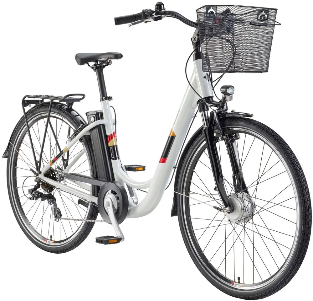Telefunken E-Bike Cityrad Multitalent RC822, 7 Gang Shimano Tourney Schaltwerk, Kettenschaltung, Frontmotor, 531,3 Wh, (Beleuchtung, Straßenzulassung, ca. 100 km Reichweite, 2 V-Bremsen), Elektrofahrrad, Damen Herren, 28 Zoll, 36,9 V, 531,3 Wh Akku, Pedelec