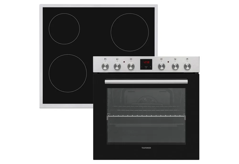 Telefunken Elektro-Herd-Set B-HS-75-C-I, Einbauherdset, Backofen mit Glaskeramik-Kochfeld, Teleskopauszug, 78 L