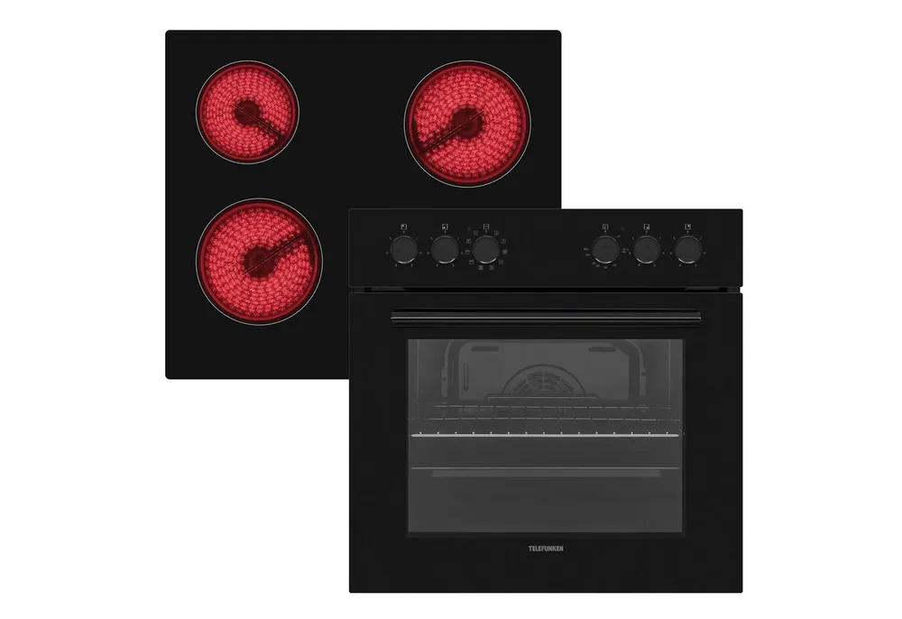 Telefunken Elektro-Herd-Set ECH65A-B2, VapClean, Einbauherdset, 65 L, Backofen mit Grill & Umluft, Glaskeramik-Kochfeld