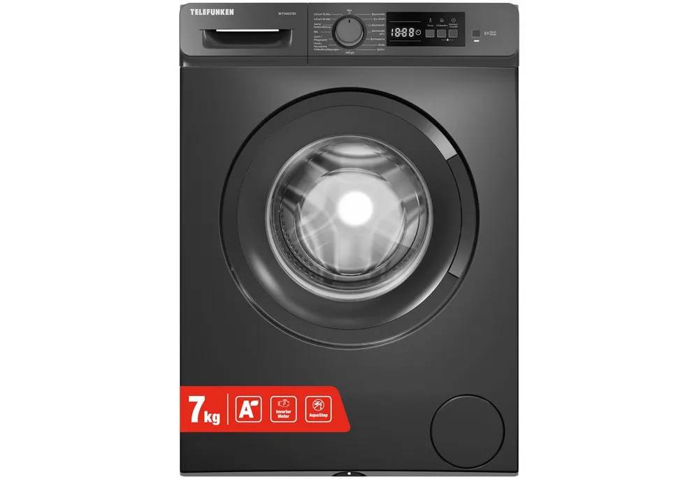 Telefunken Waschmaschine W714AS1DI, 7 kg, 1400 U/min, Frontlader, Inverter Motor, AquaStop, 7kg, leise, effizient, dark inox