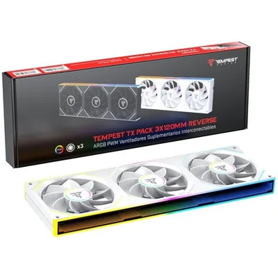 Zusatzlüfter Tempest TX 120mm ARGB PWM 1800RPM 3er-Pack Reverse Weiß