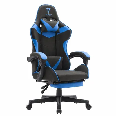 Tempest Shake Gaming-Stuhl mit Fußstütze und Massage, schwarz/blauer, atmungsaktiver Stoff