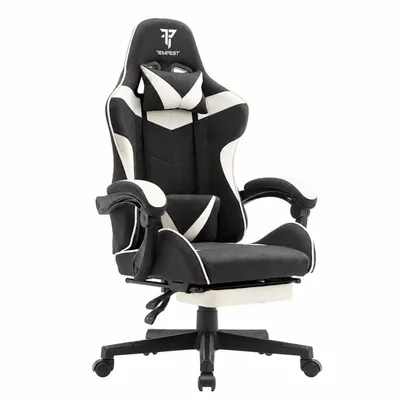 Tempest Shake Gaming-Stuhl mit Fußstütze und Massage, Schwarz/Weiß, atmungsaktiver Stoff