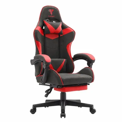 Tempest Shake Gaming-Stuhl mit Fußstütze und Massage, Schwarz/Rot, atmungsaktiver Stoff