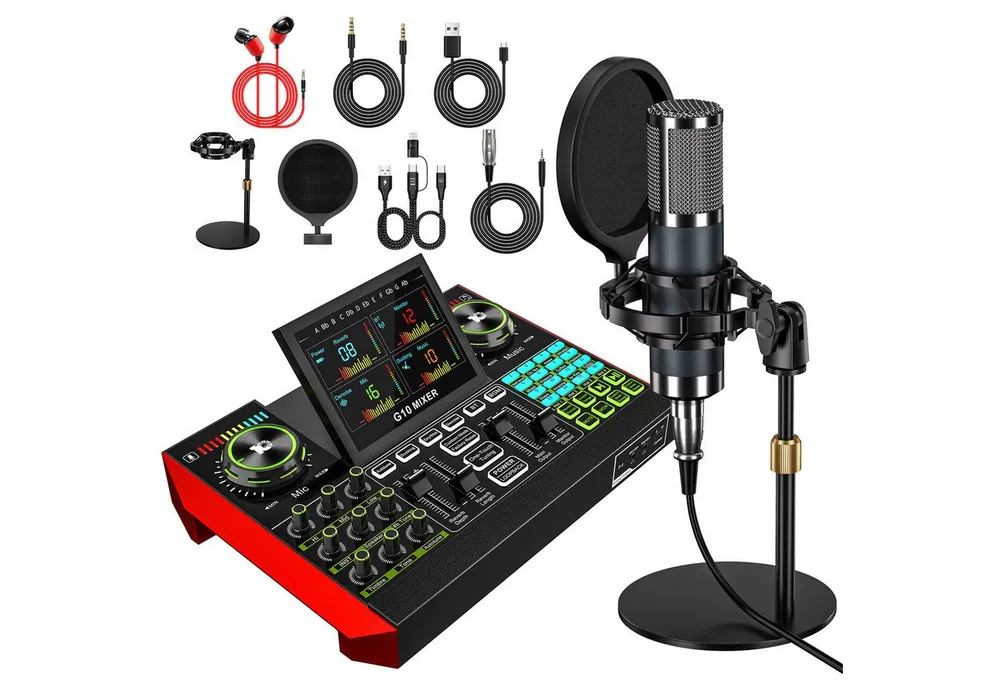 Tenlamp G10-P15A Podcast-Ausrüstungsset mit Audio-Mixer und Soundkarte Soundkarte