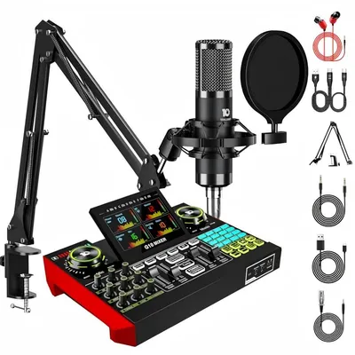 Tenlamp G10 Zehn Lampen Podcast- & Streaming-Set mit Mixer Soundkarte 7.1 Surround, USB-Plug-and-Play, Display, Stimmwechsel, Aufnahme, Hall