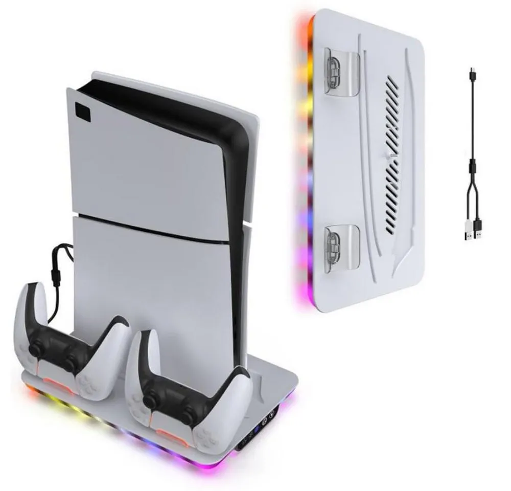 Tenlamp Kühllüfter-Dock für PS5 Slim/PS5, Ladegerät, Ladedock für PS5 Slim Controller (Set, 6 St., RGB-Beleuchtungsmodus, einstellbare Luftgeschwindigkeit in 3 Stufen)