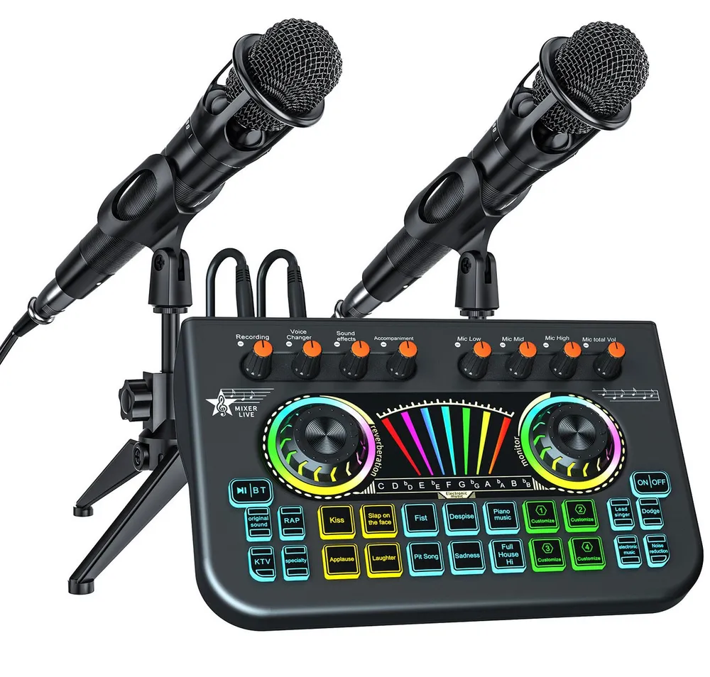 Tenlamp Podcast-Mikrofon-Set mit Soundkarte, Audio-Mixer für PC/Telefon Soundkarte 5.1 Kanäle, Kondensatormikrofon für Live-Streaming, Gaming, Sprachwechsler