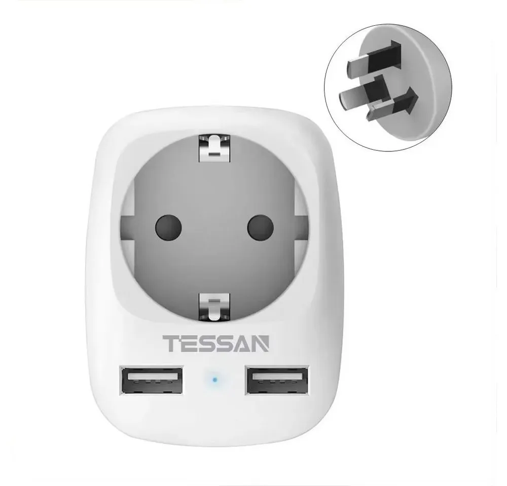 TESSAN Reiseadapter Schuko Stecker mit 2 USB Mehrfachsteckdose Adapterstecker Reiseadapter