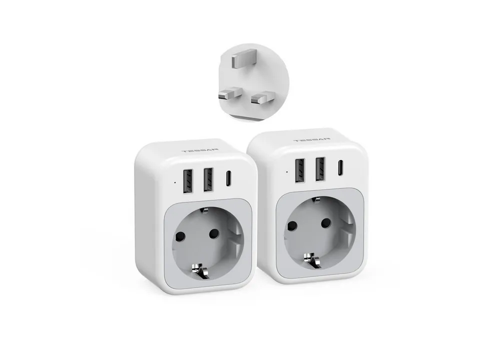 TESSAN Reiseadapter UK Typ G mit 1 USB-C 2 USB-A für England London Reiseadapter